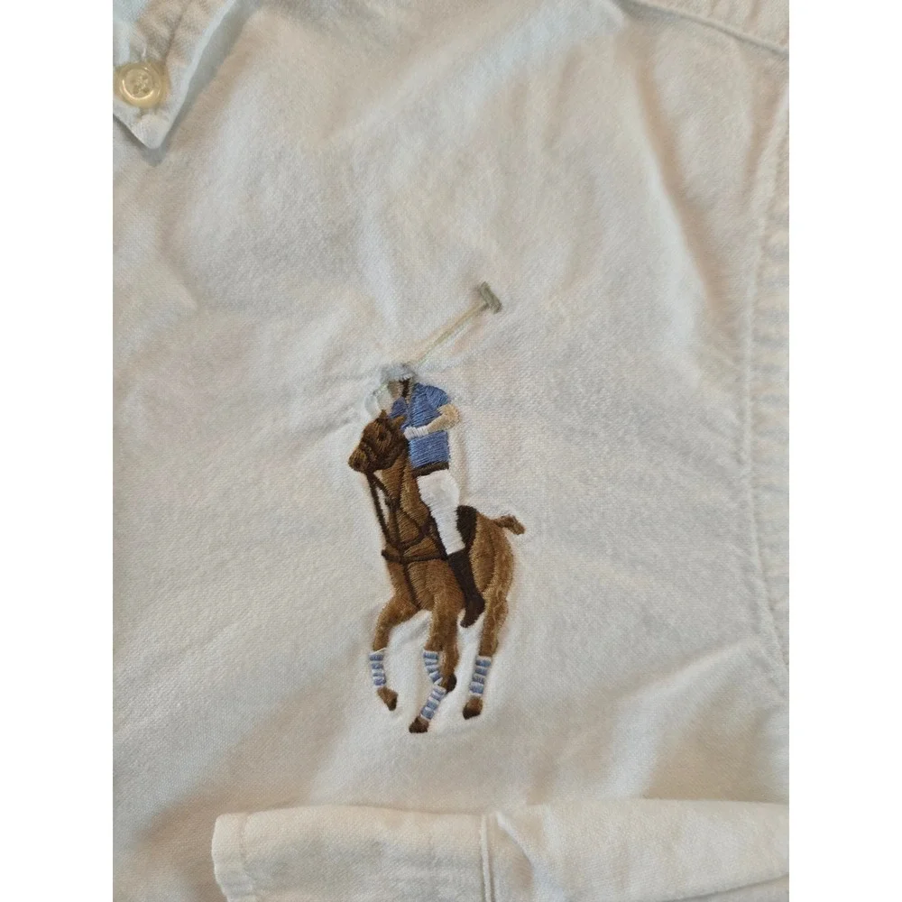 Ralph Lauren Button Down Shirt Boys M 10-12 White Big Pony Oxford Long Sleeve